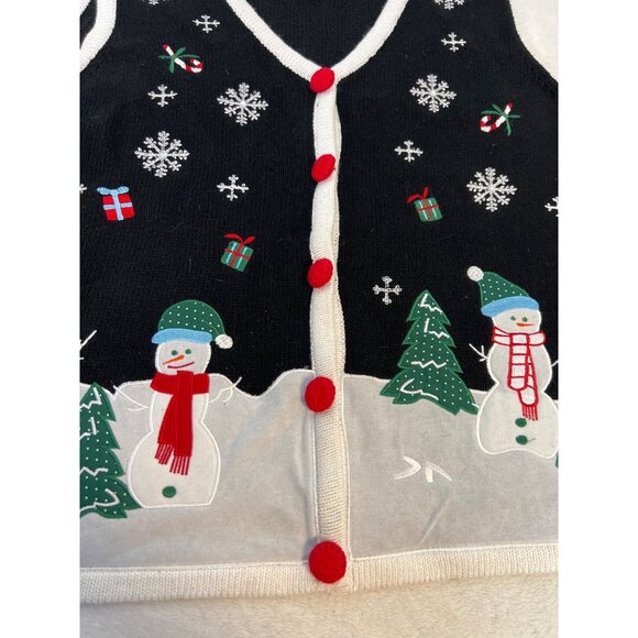 Holiday Editions Sweater Vest Christmas Snowman XL Snowflakes Trees Whimsical - Picture 6 of 8